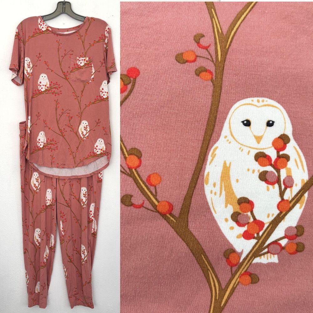 Lates By Kate Womens Modal Owl Pajama Set Large Cottage Nature Casual Novelty